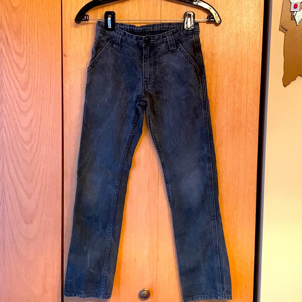 Gap black gray 8 boy’s distressed adjustable waist straight fit carpenter jeans